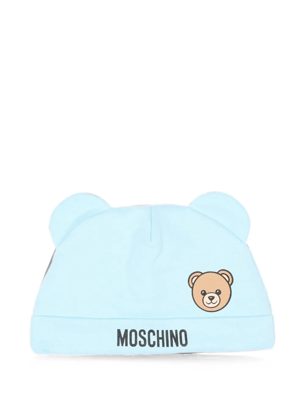 Moschino Kids Hoed en slabbetje met teddybeer-print Blauw