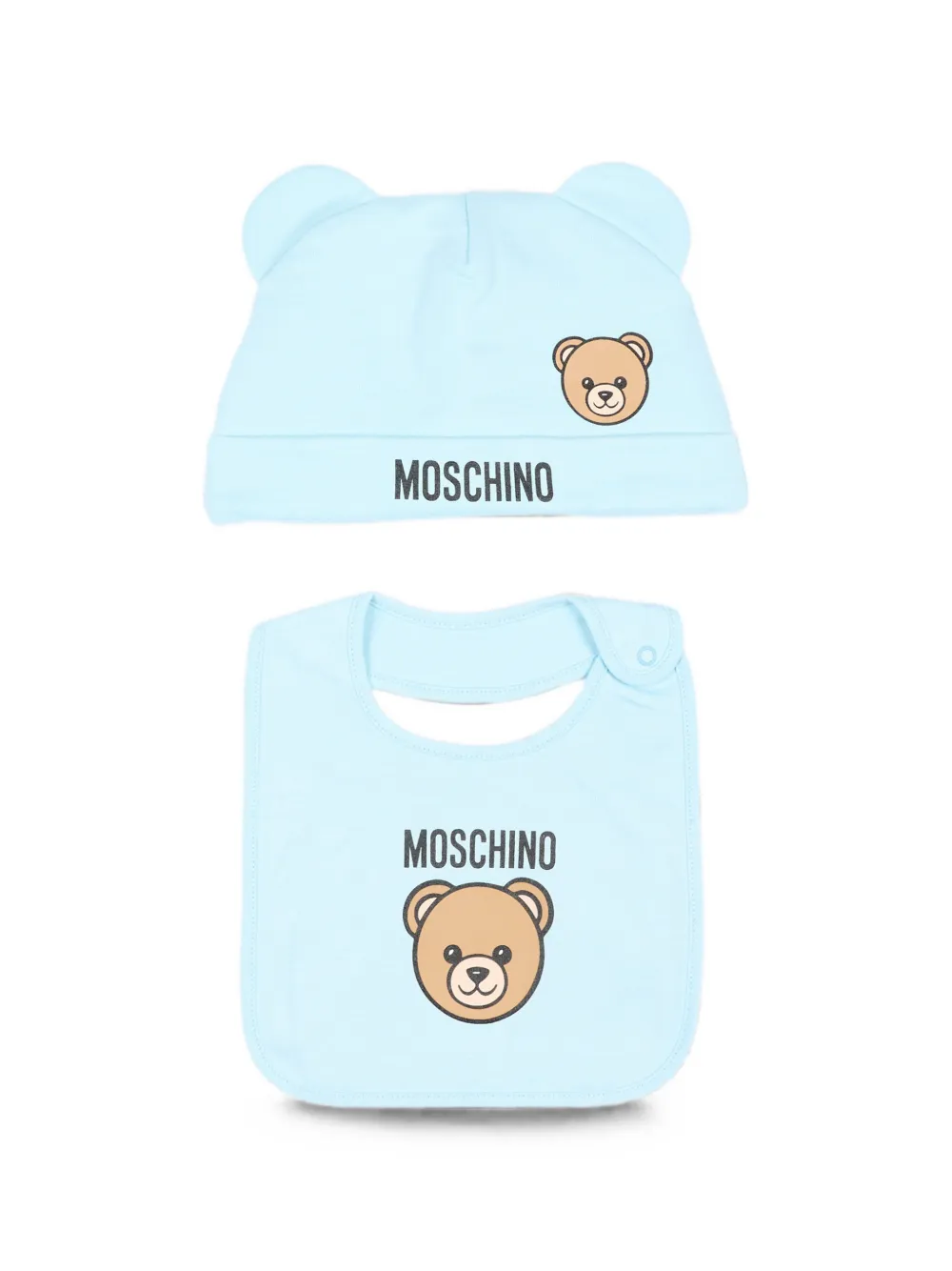 Moschino Kids Teddy Bear print hat and bib set - Blau