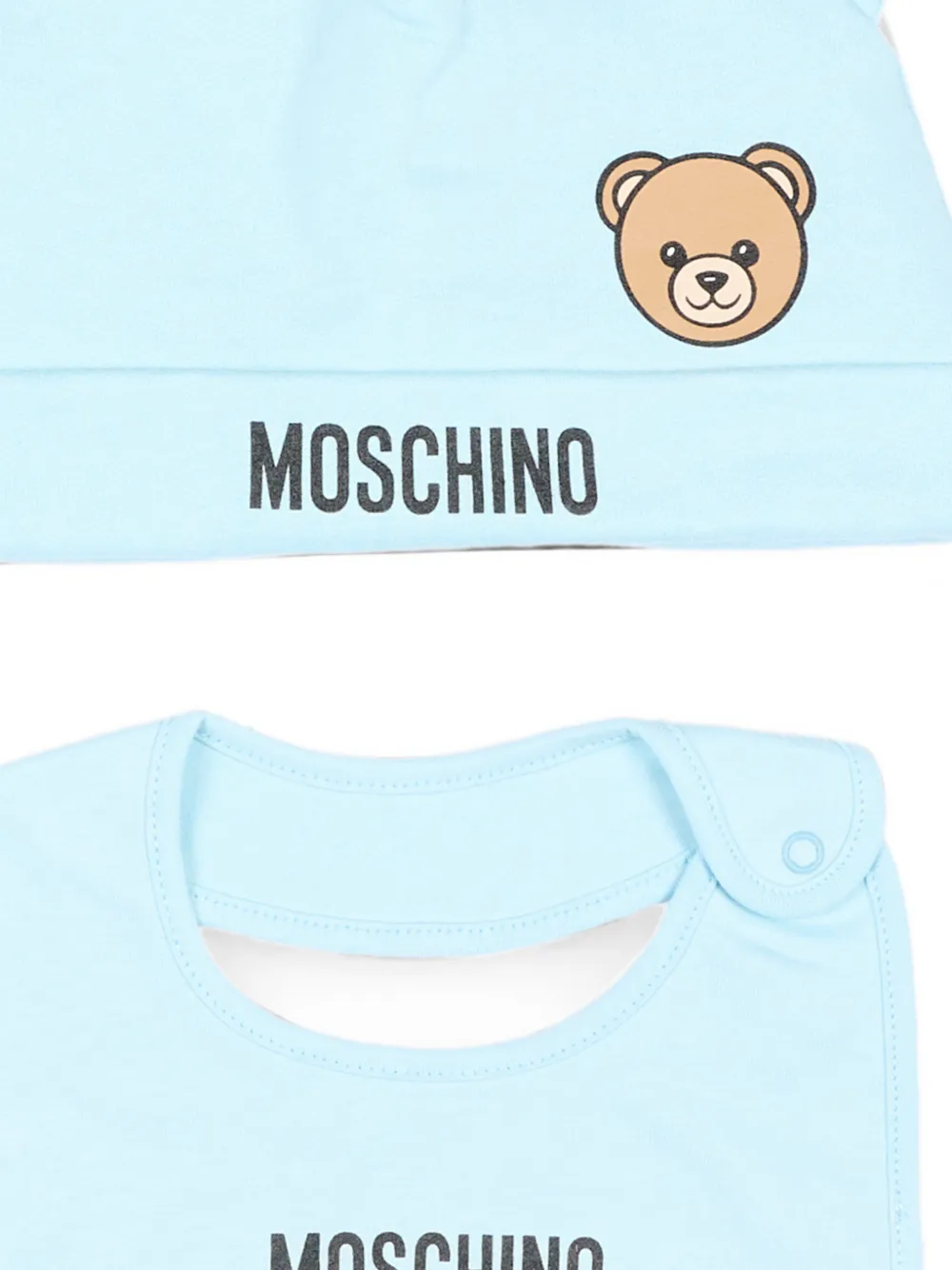 Moschino Kids Hoed en slabbetje met teddybeer-print Blauw
