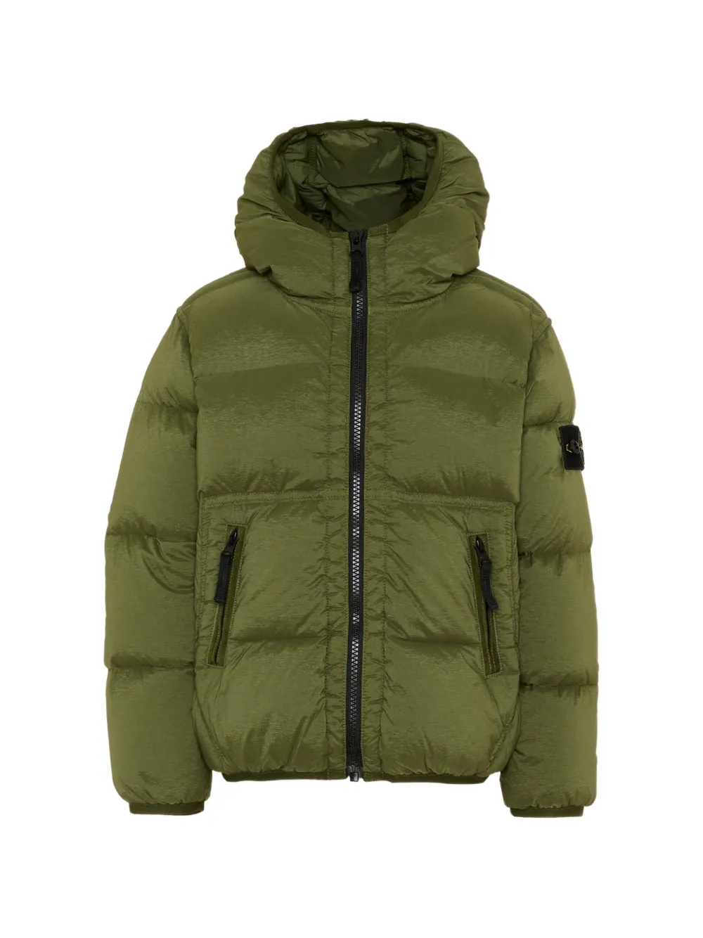 Stone Island Junior Compass-patch zip-up hooded jacket - Verde