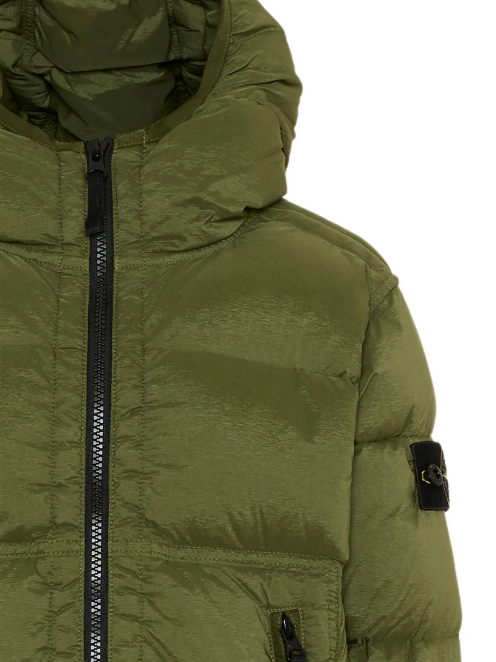 Stone Island Junior Jack met Compass-logopatch rits en capuchon Groen