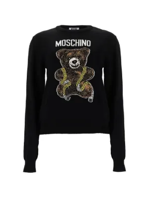 Moschino Teddy bear-intarsia crew-neck Sweater | Black | FARFETCH