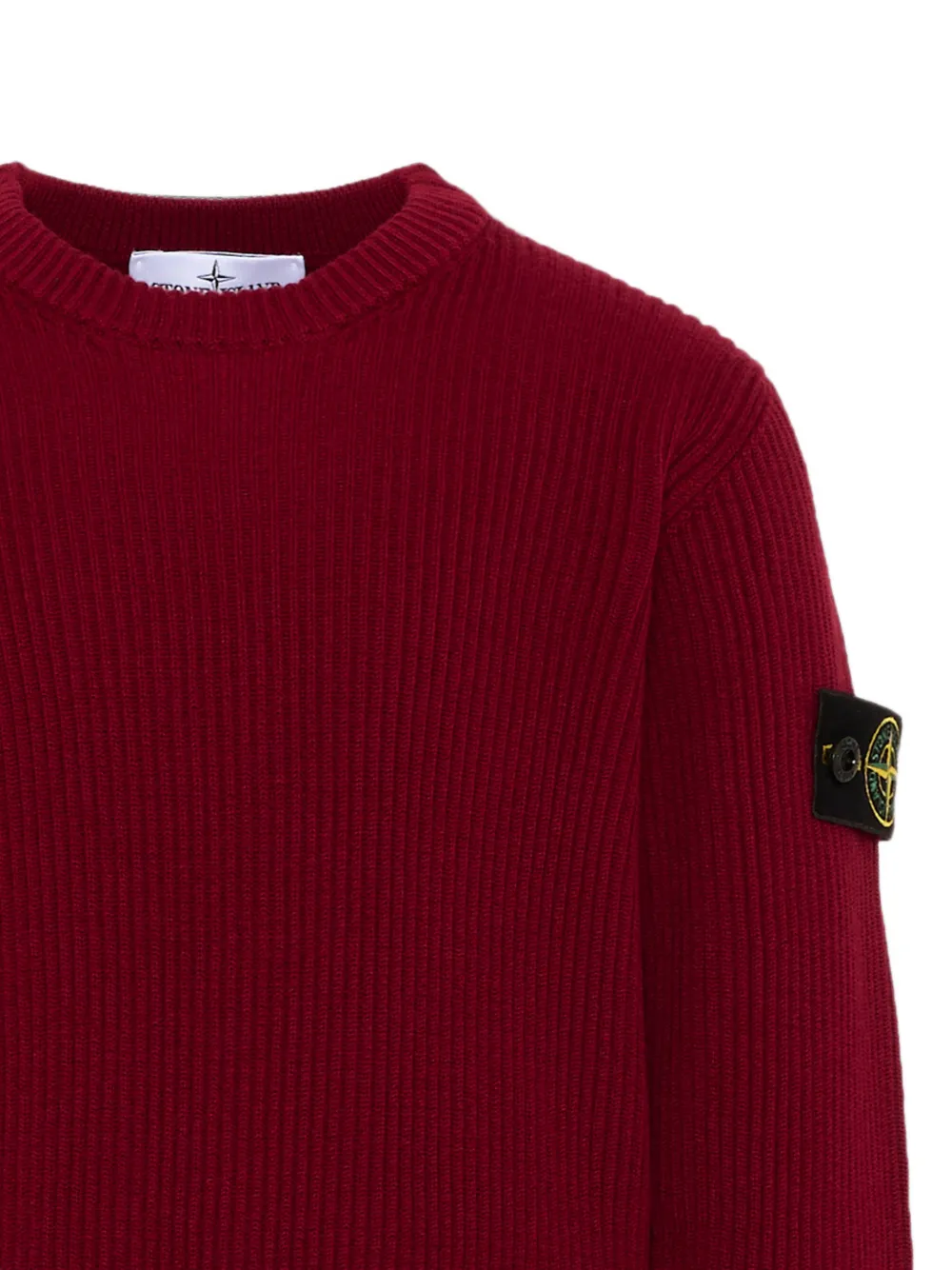 Stone Island Junior Ribgebreide trui met logo-patch Rood