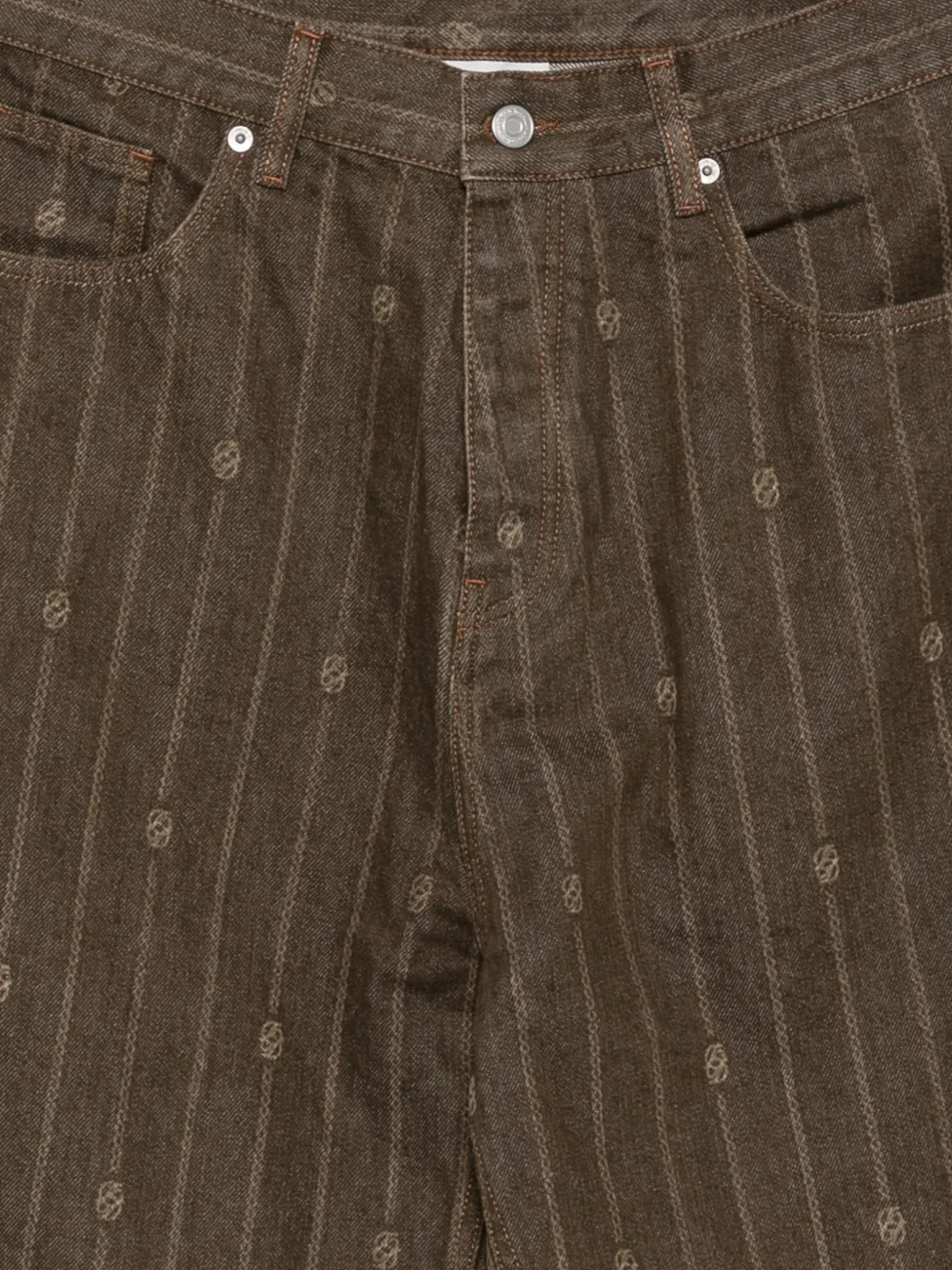 Drôle De Monsieur Monogram Baggy jeans met krijtstreep en logoprint Bruin