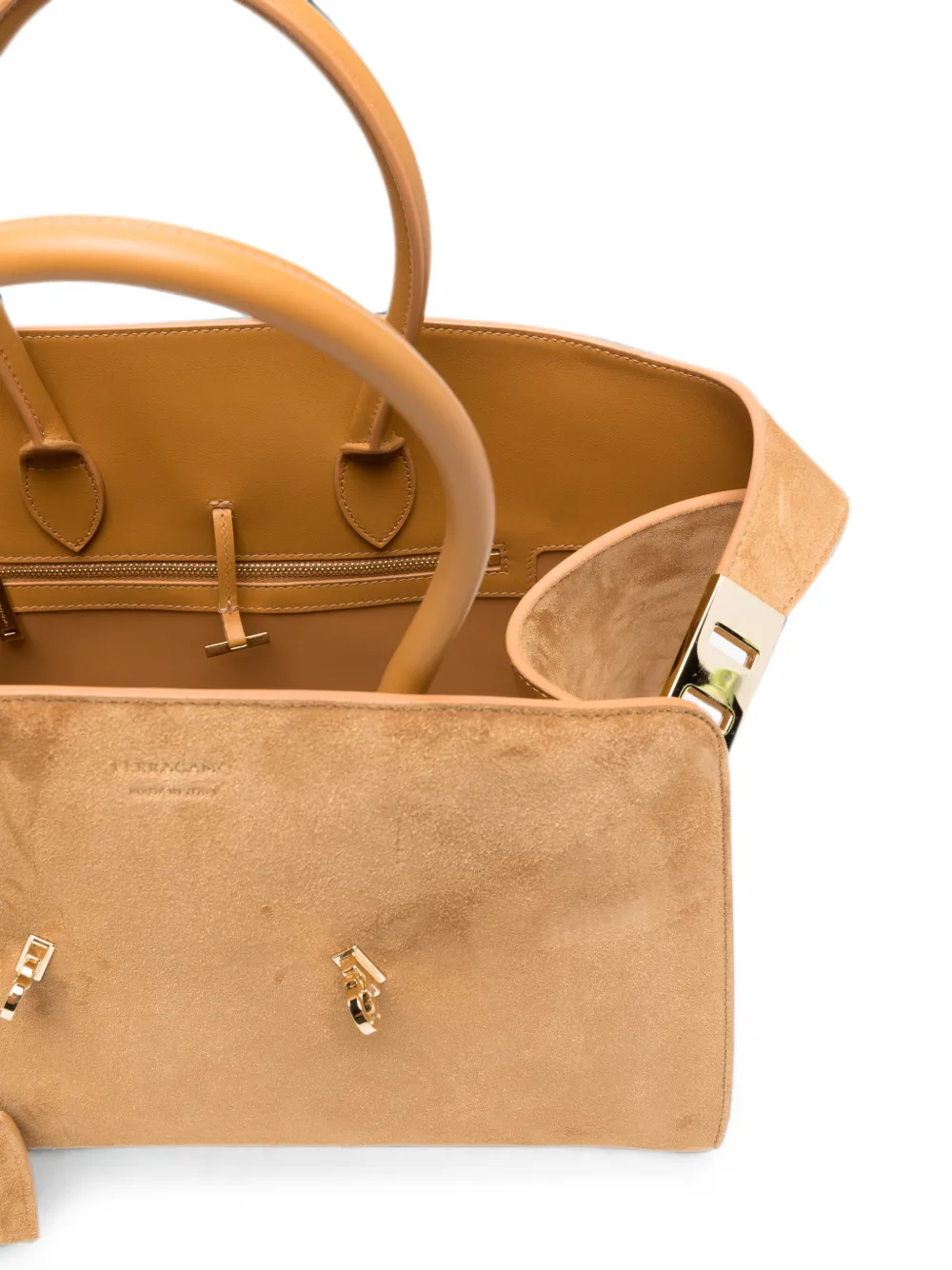 Ferragamo Hug leren shopper met logo Beige