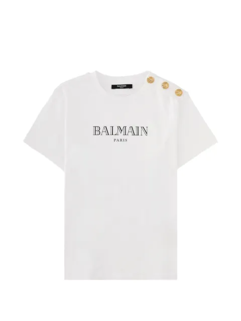 Balmain Kids logo-print button-detail T-shirt