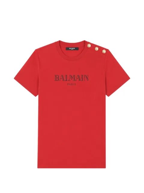 Balmain Kids logo-print button-detail T-shirt