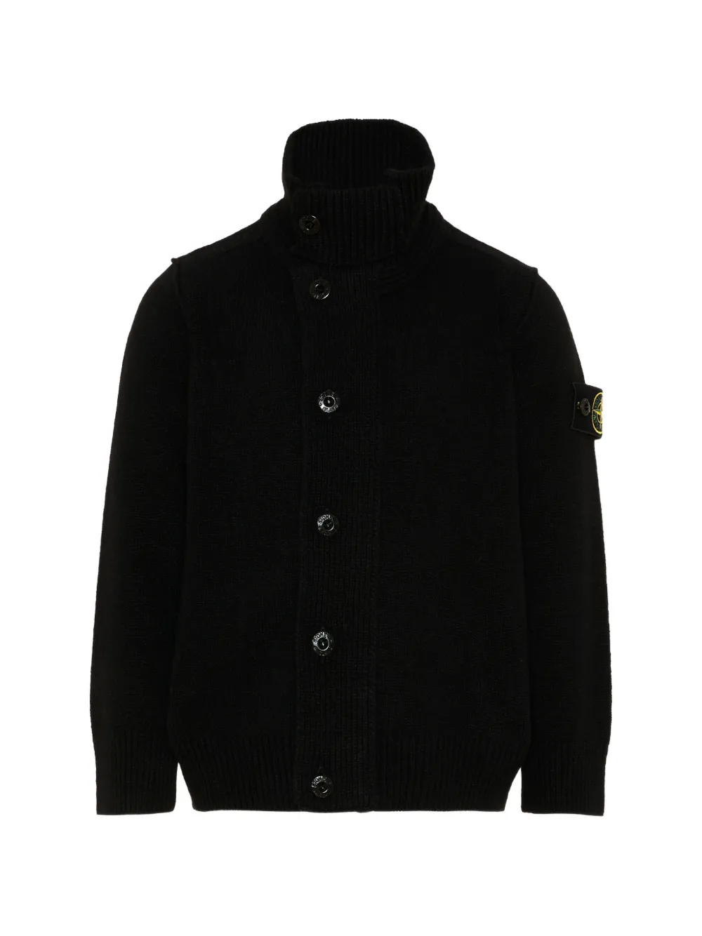 Stone Island Junior logo-patch funnel-neck cardigan - Nero