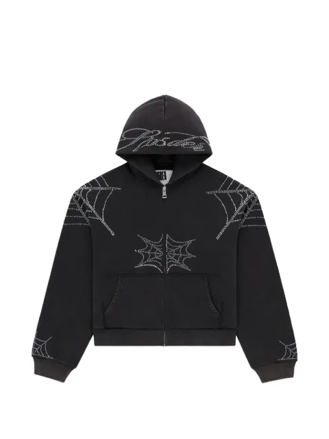 SP5DER rhinestone-embellished web-print hoodie