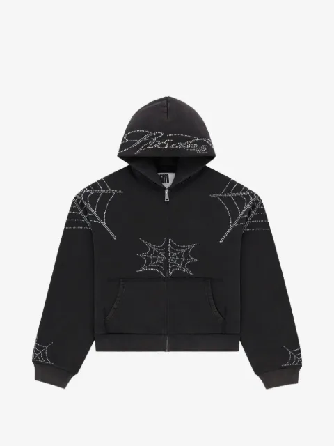 SP5DER rhinestone-embellished web-print hoodie