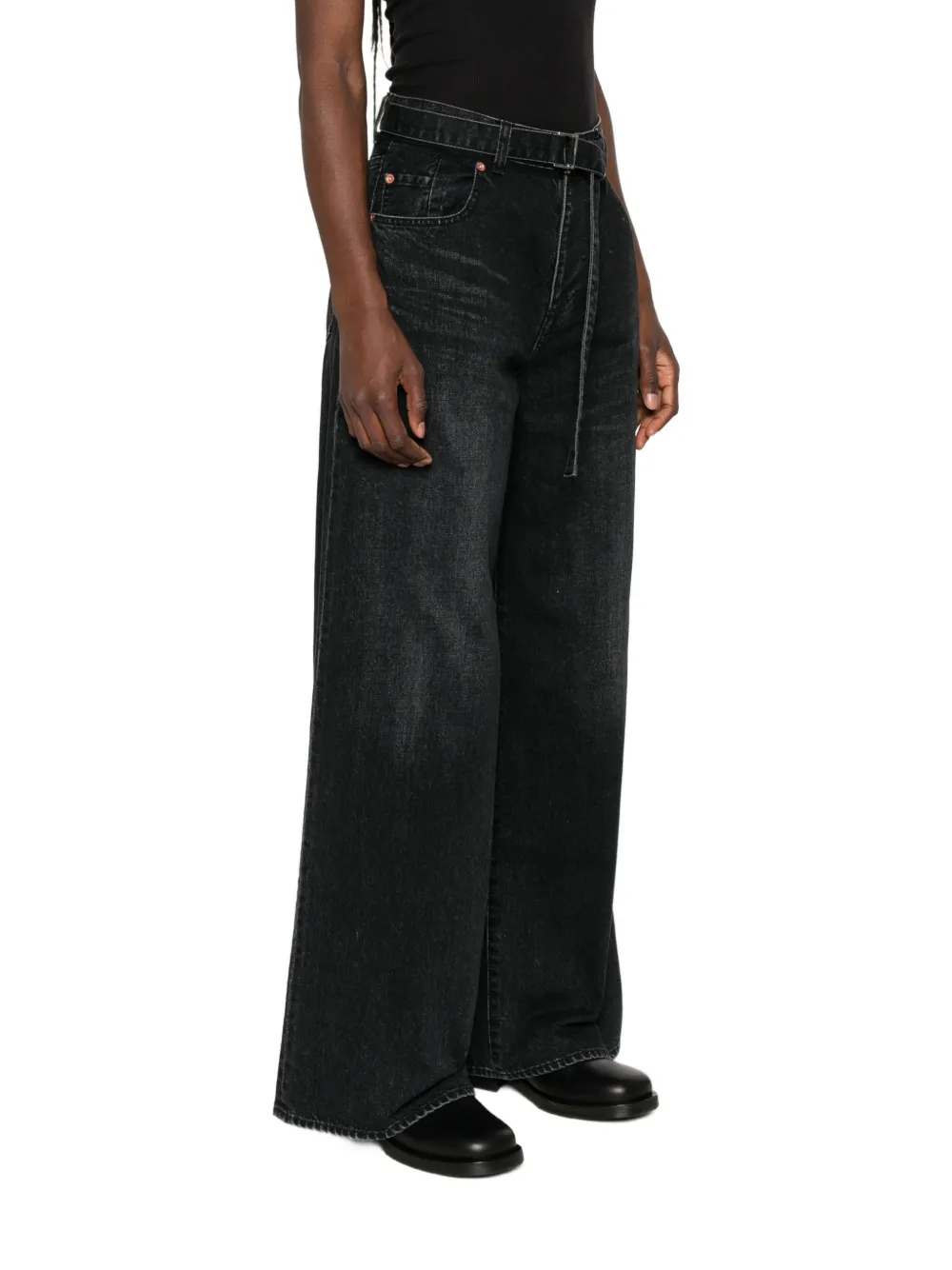 sacai Jeans met wijde pijpen Zwart