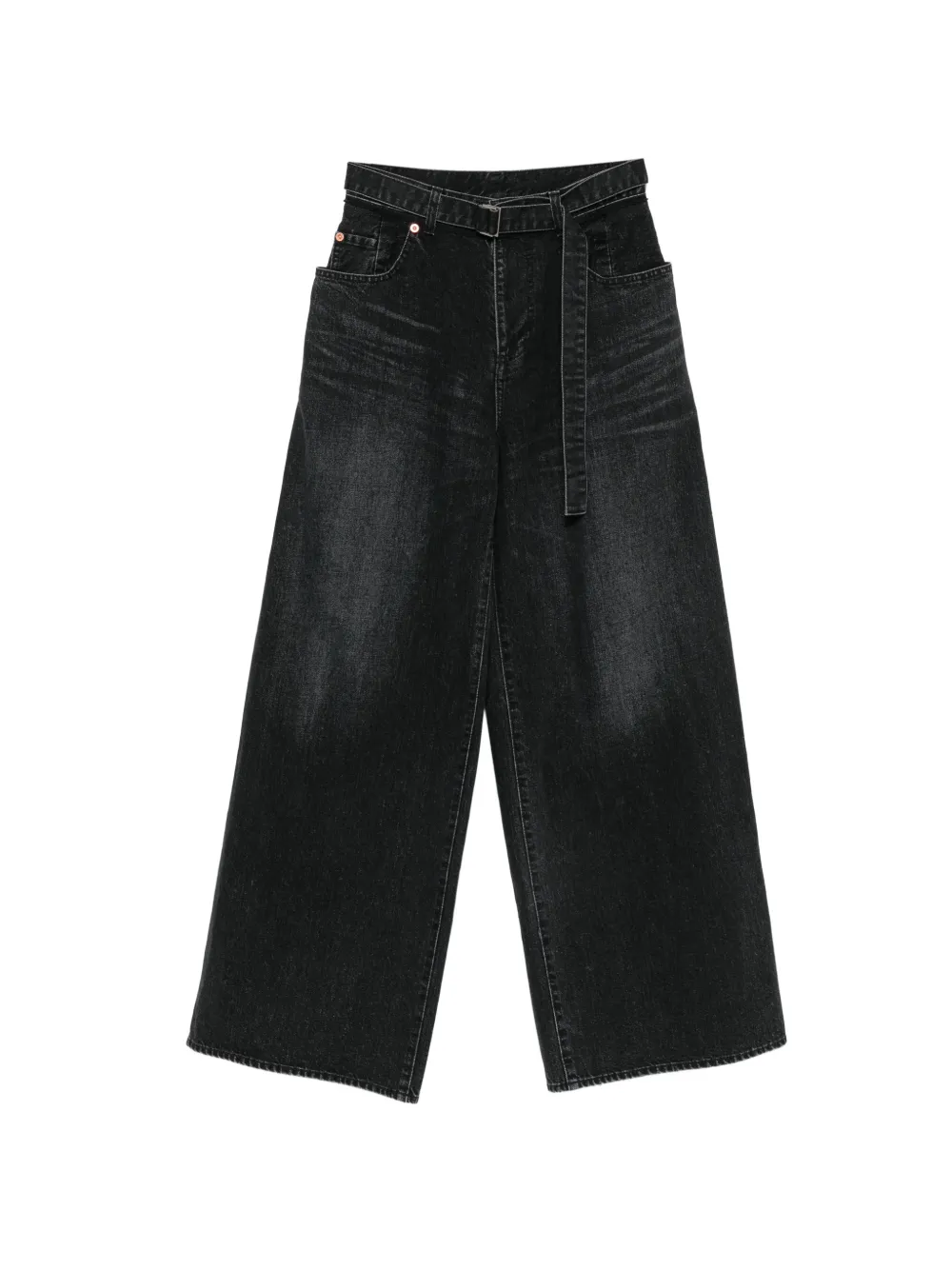 sacai belted wide-leg jeans - Schwarz