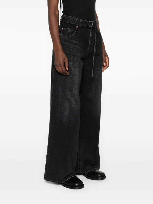 Sacai ベルテッド ワイドレッグ ジーンズ | ブラック | FARFETCH JP