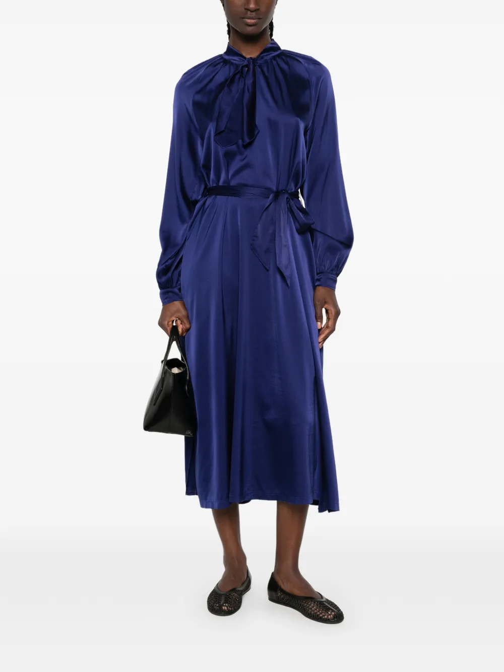 Forte Midi-jurk met ceintuur en strik Blauw