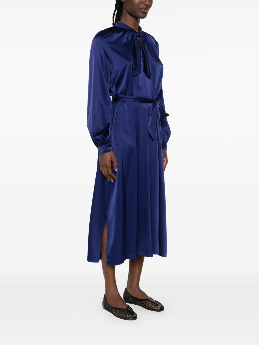 Forte Midi-jurk met ceintuur en strik Blauw