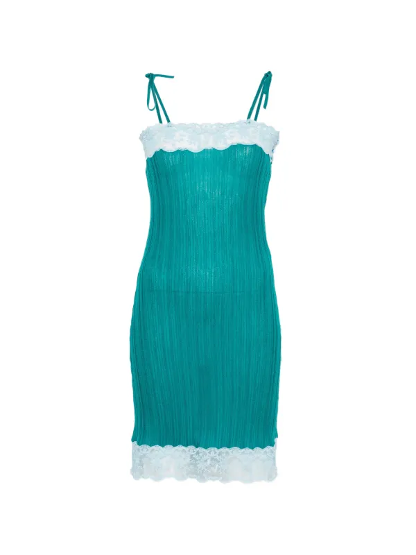 Chloé Lace-trim Ribbed-knit Mini Dress in Green