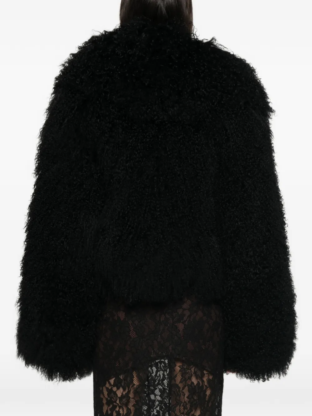 The Attico shearling textured jacket Zwart