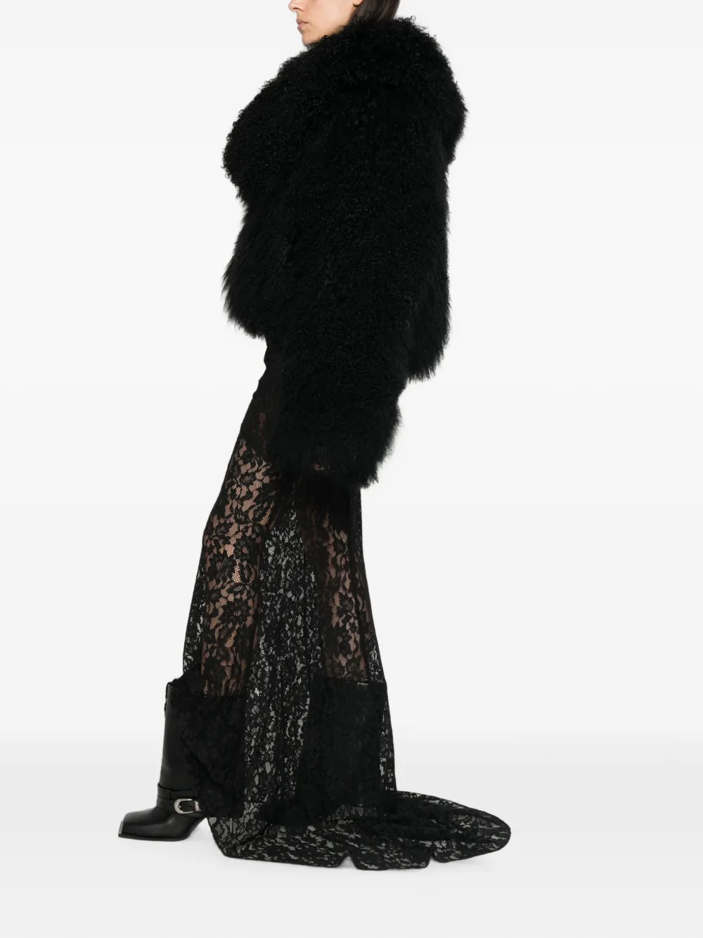 The Attico shearling textured jacket Zwart