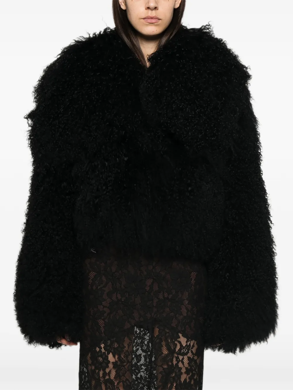 The Attico shearling textured jacket Zwart