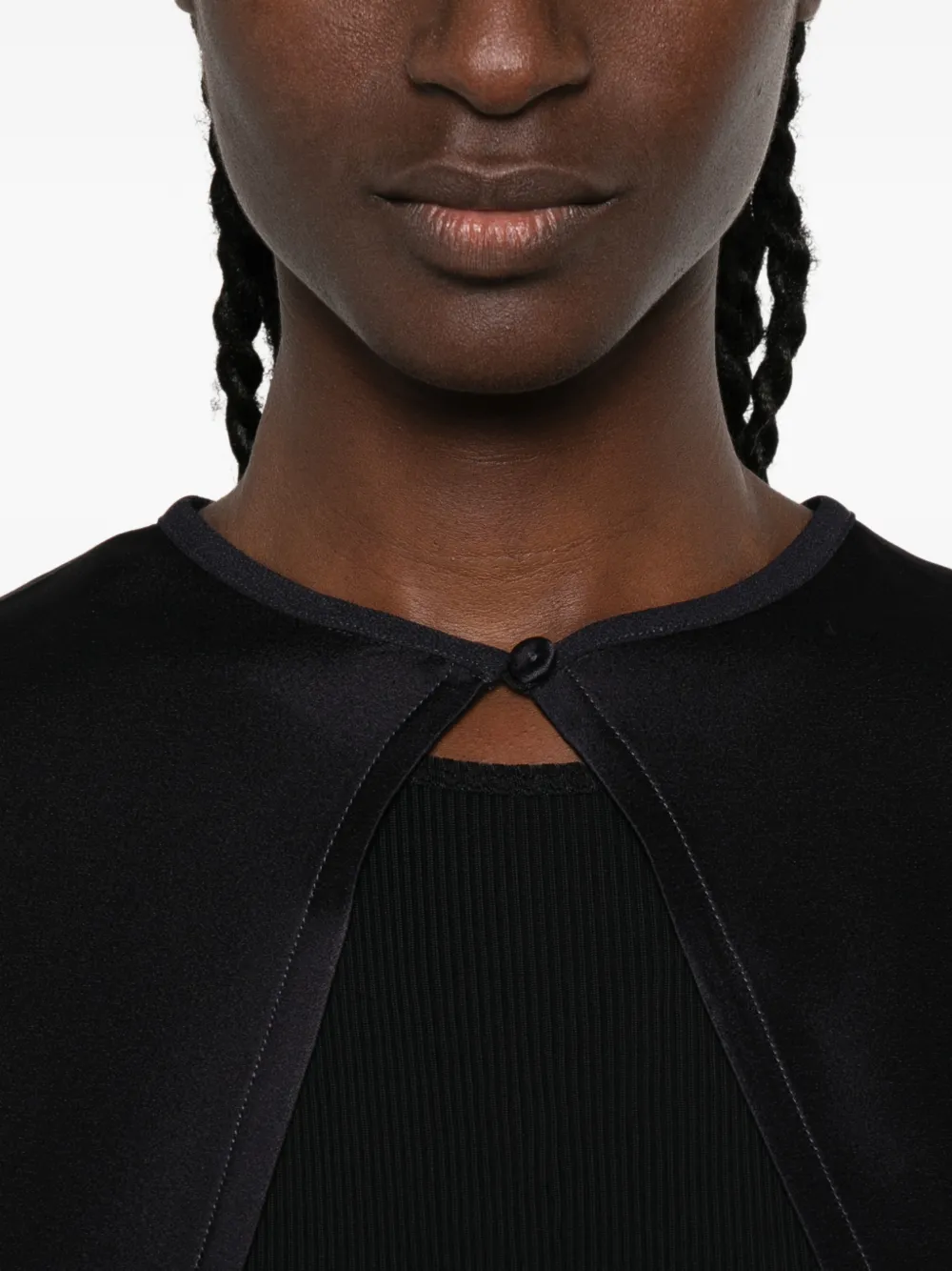 Forte Blouse met cape-stijl en satijnen afwerking Blauw