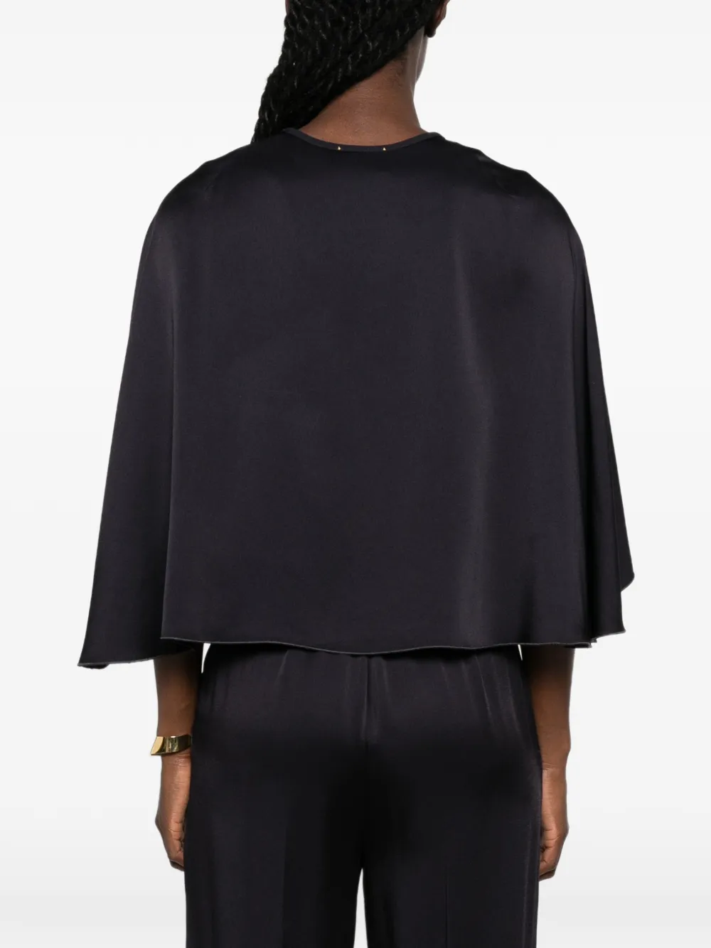Forte Blouse met cape-stijl en satijnen afwerking Blauw