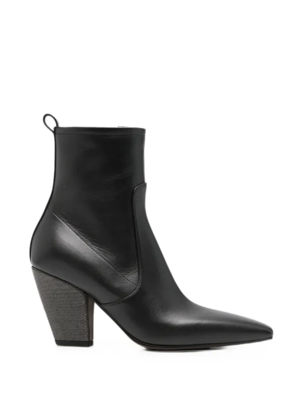 Brunello Cucinelli Monili-embellished Pointed-toe Boots in Black