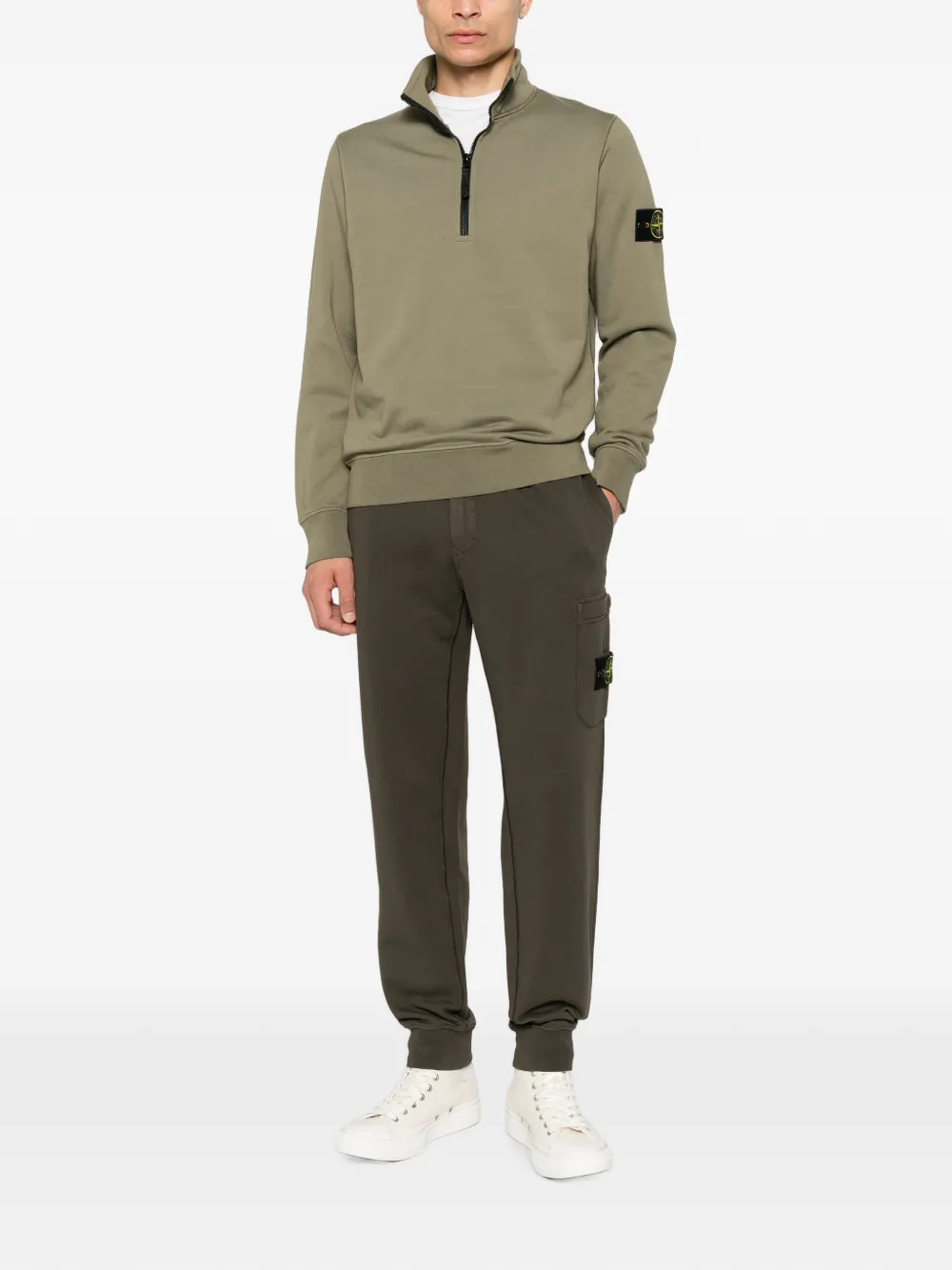Stone Island 6200010 organic cotton fleece sweat trousers Groen