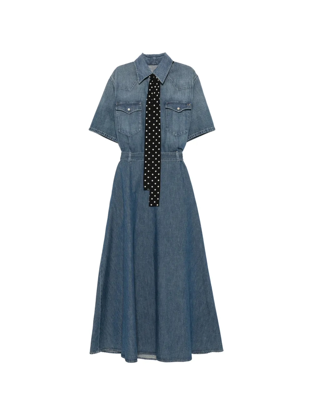 Valentino Garavani polka-dot-tie denim midi dress - Blau
