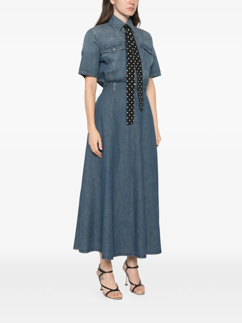 Valentino Garavani Denim midi-jurk met strik Blauw