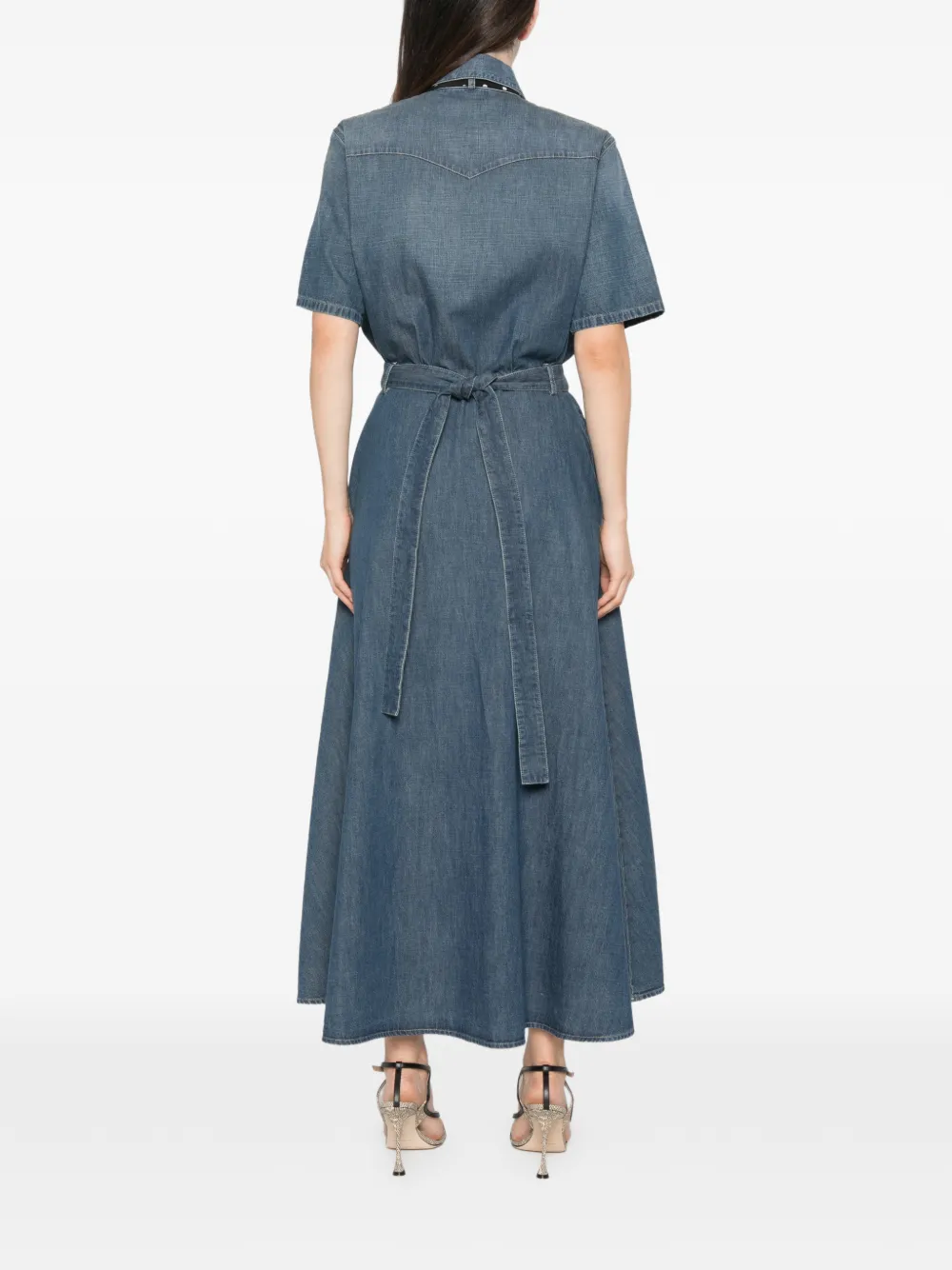 Valentino Garavani Denim midi-jurk met strik Blauw