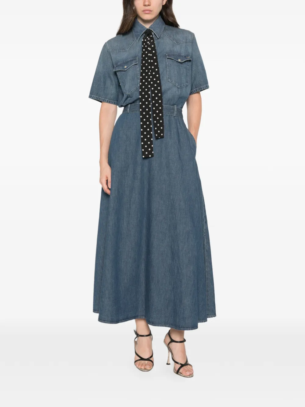 Valentino Garavani Denim midi-jurk met strik Blauw