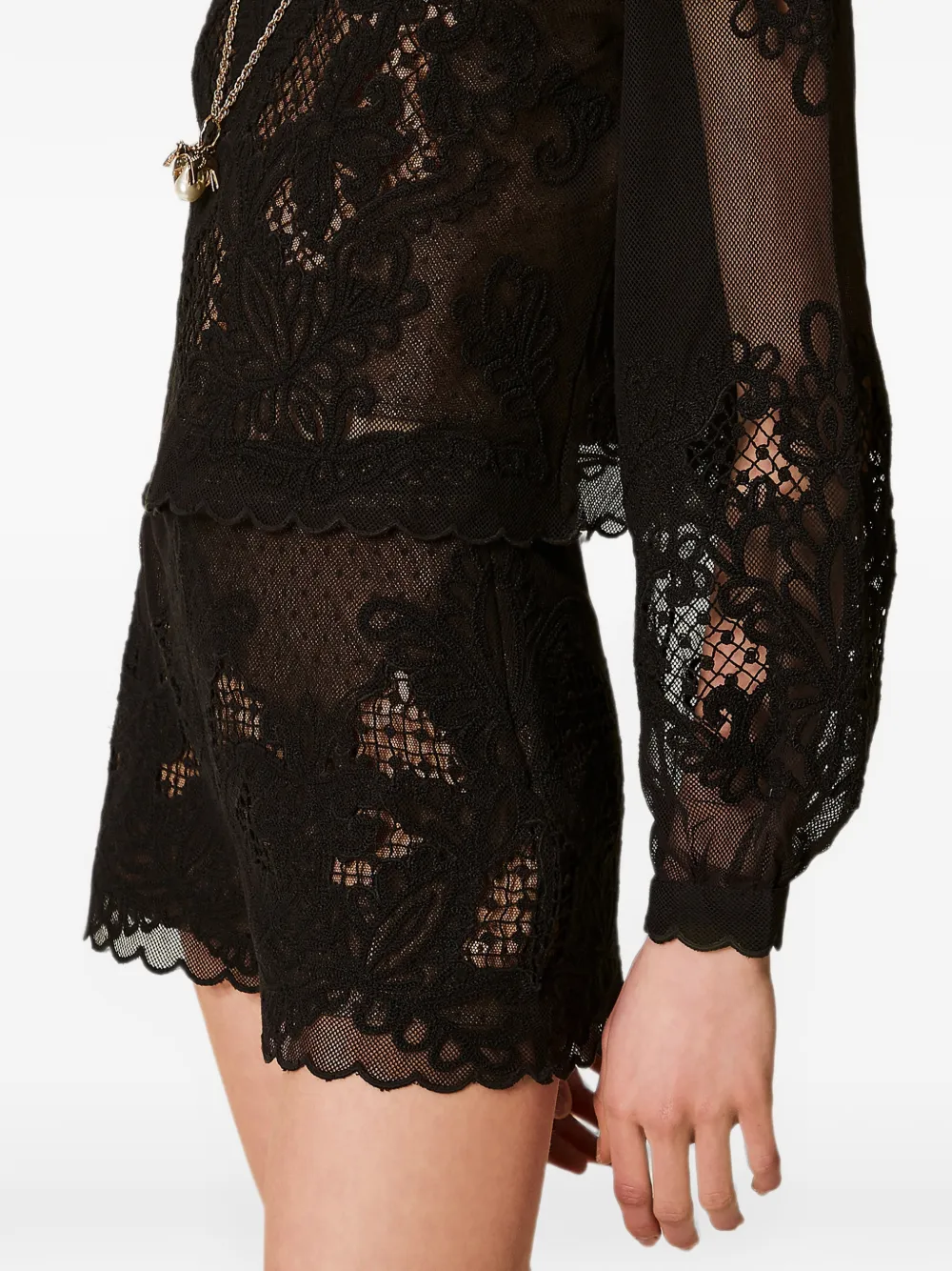 TWINSET Mesh shorts met borduurwerk Zwart