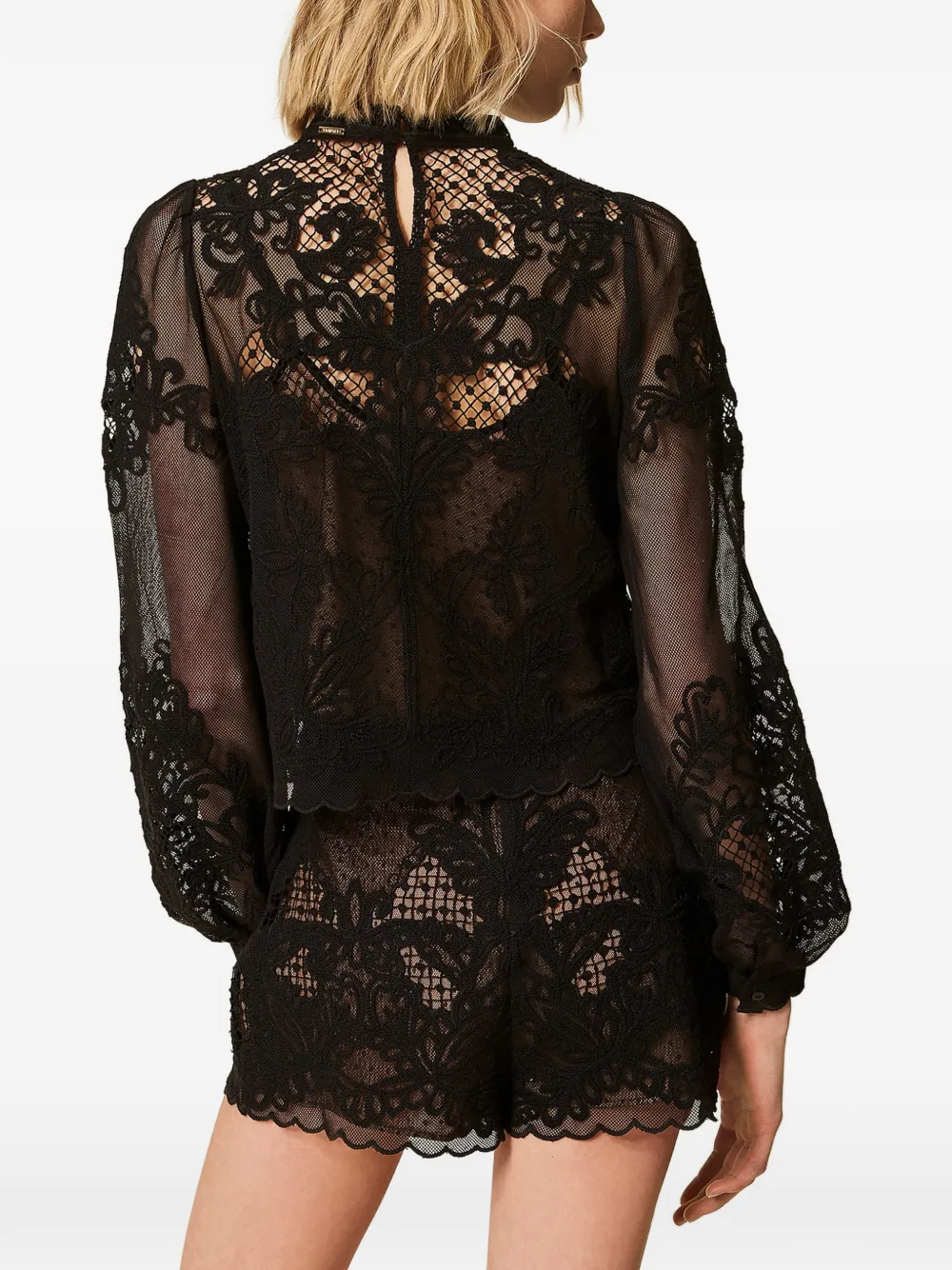TWINSET Mesh shorts met borduurwerk Zwart