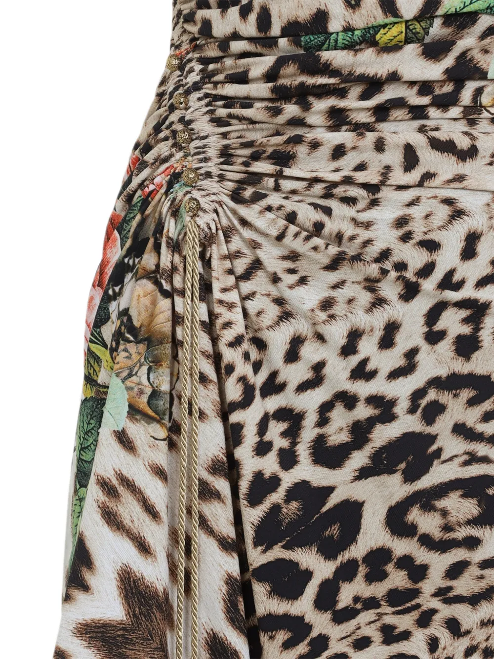 Roberto Cavalli Jurk met luipaardprint en bloemenprint Beige