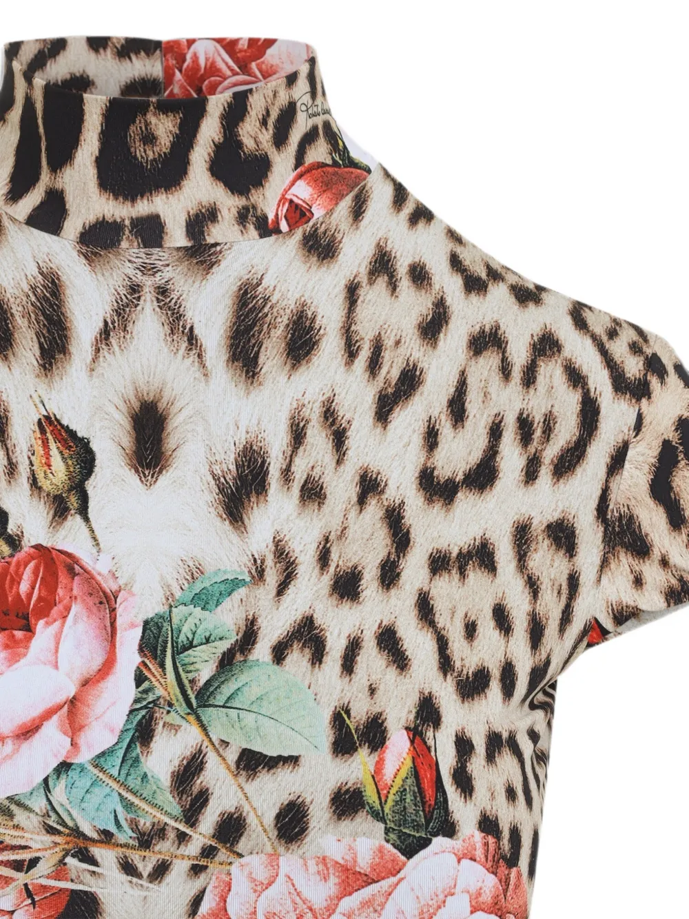 Roberto Cavalli Jurk met luipaardprint en bloemenprint Beige