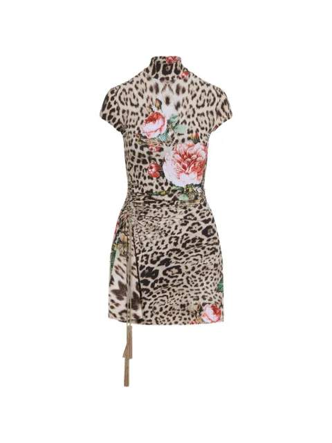 Roberto Cavalli leopard-print floral-print dress