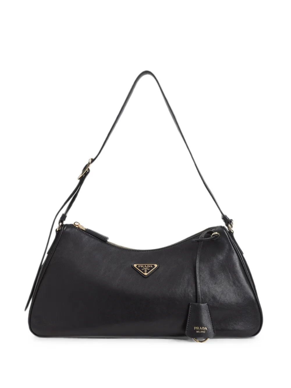 Prada logo-plaque calf leather shoulder bag - Nero