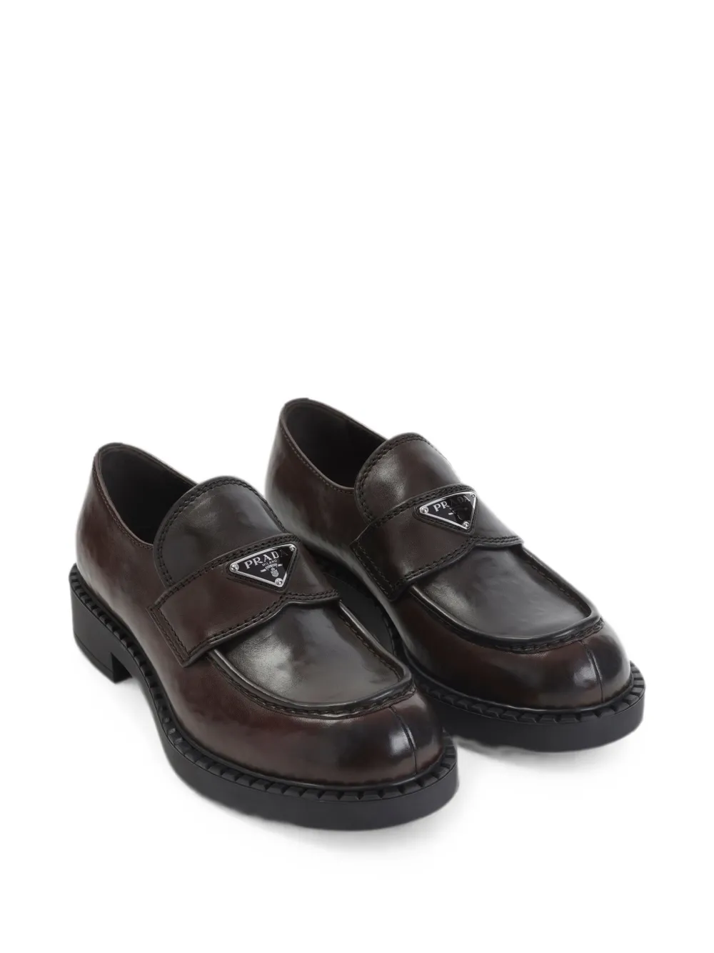 Prada logo-plaque calf leather loafers Bruin