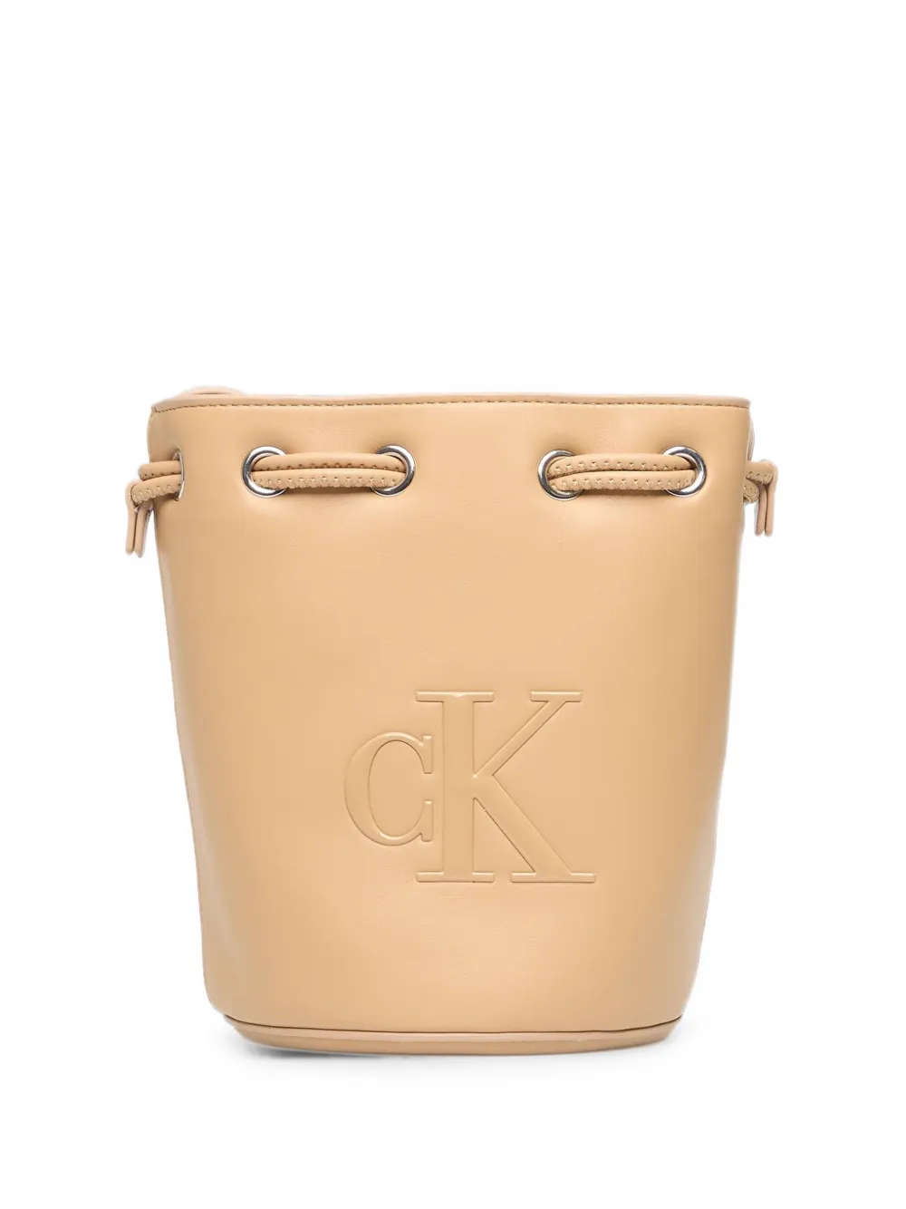 Calvin Klein logo-embossed drawstring bucket bag - Nude