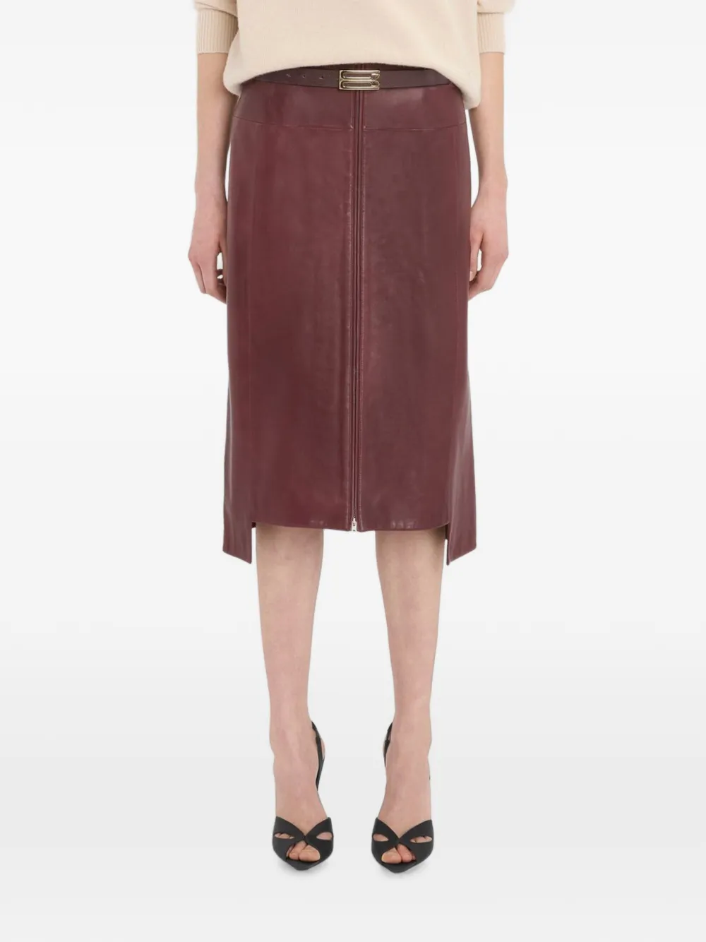 Victoria Beckham leather asymmetric midi skirt - Rot
