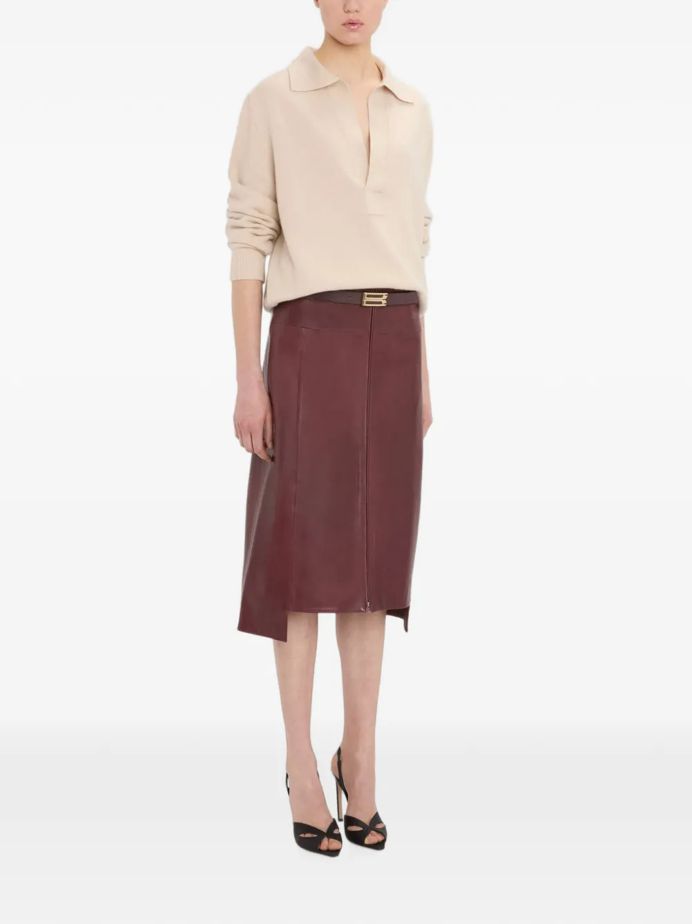 Victoria Beckham Leren asymmetrische midi-rok Rood