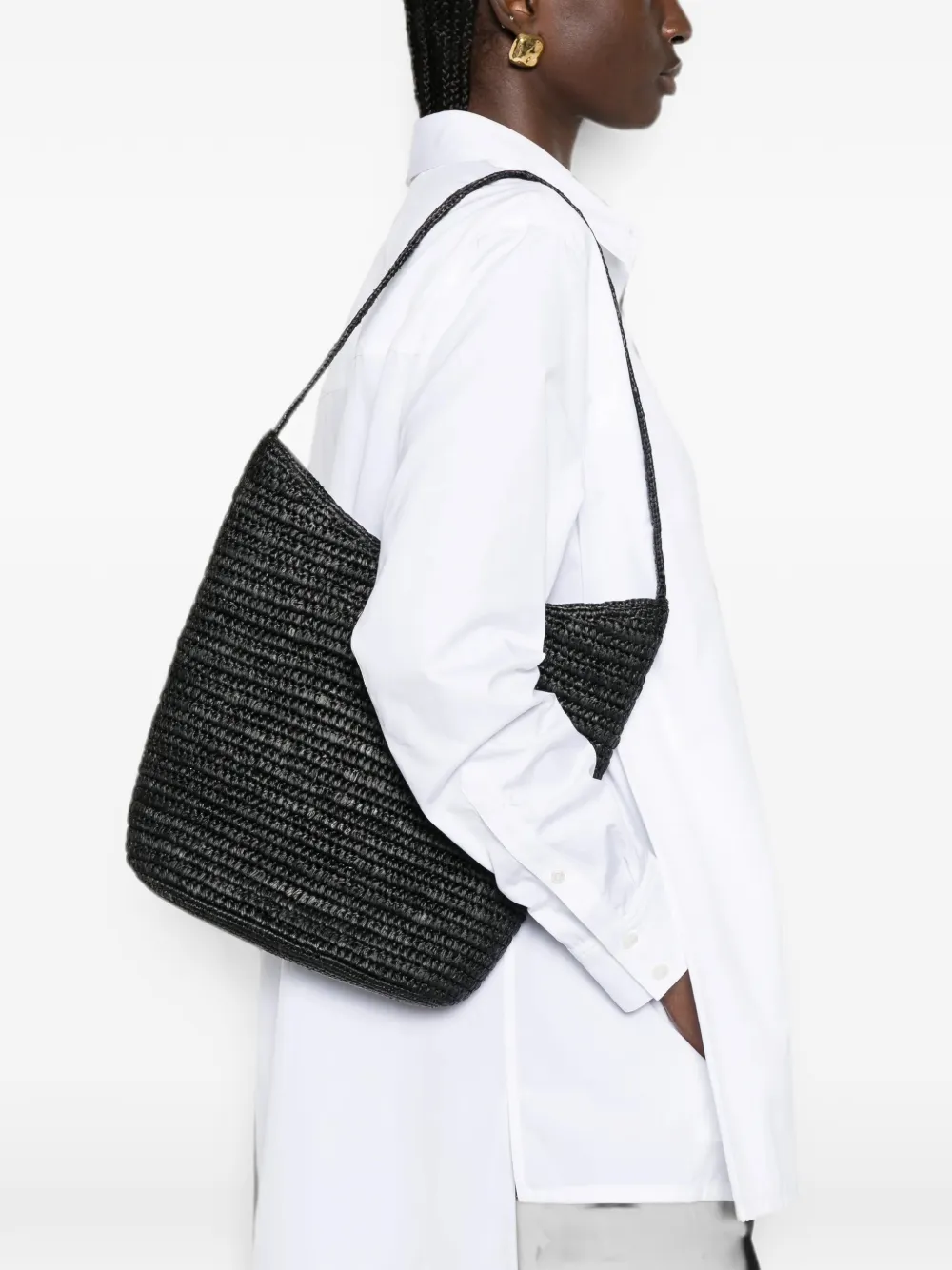 The Row Alma Shoulder Rafia Bag in Black, view 2
