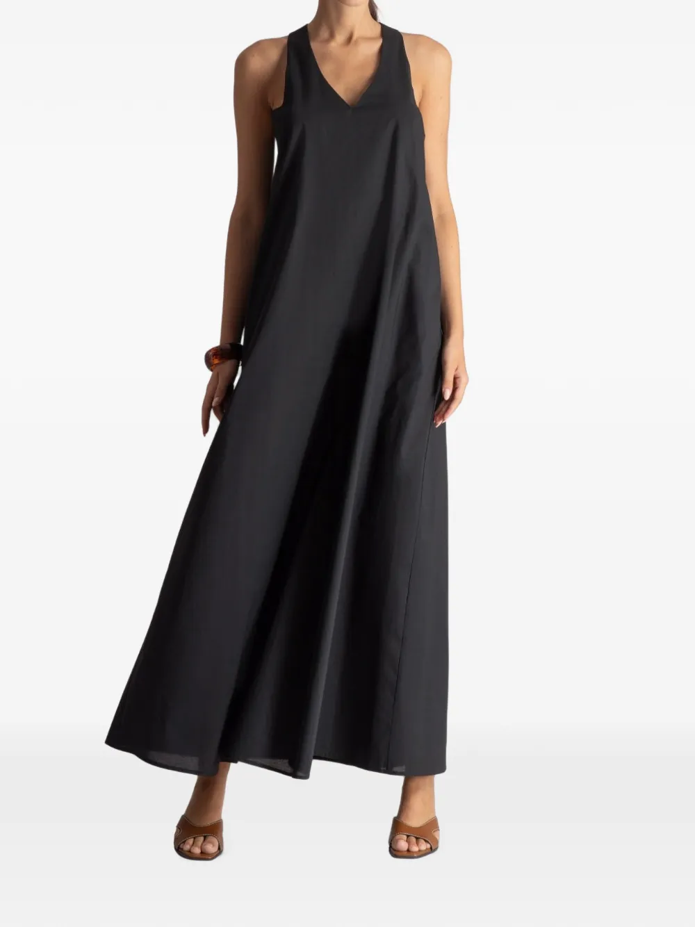 MOUTAKI V-neck poplin maxi dress - Nero