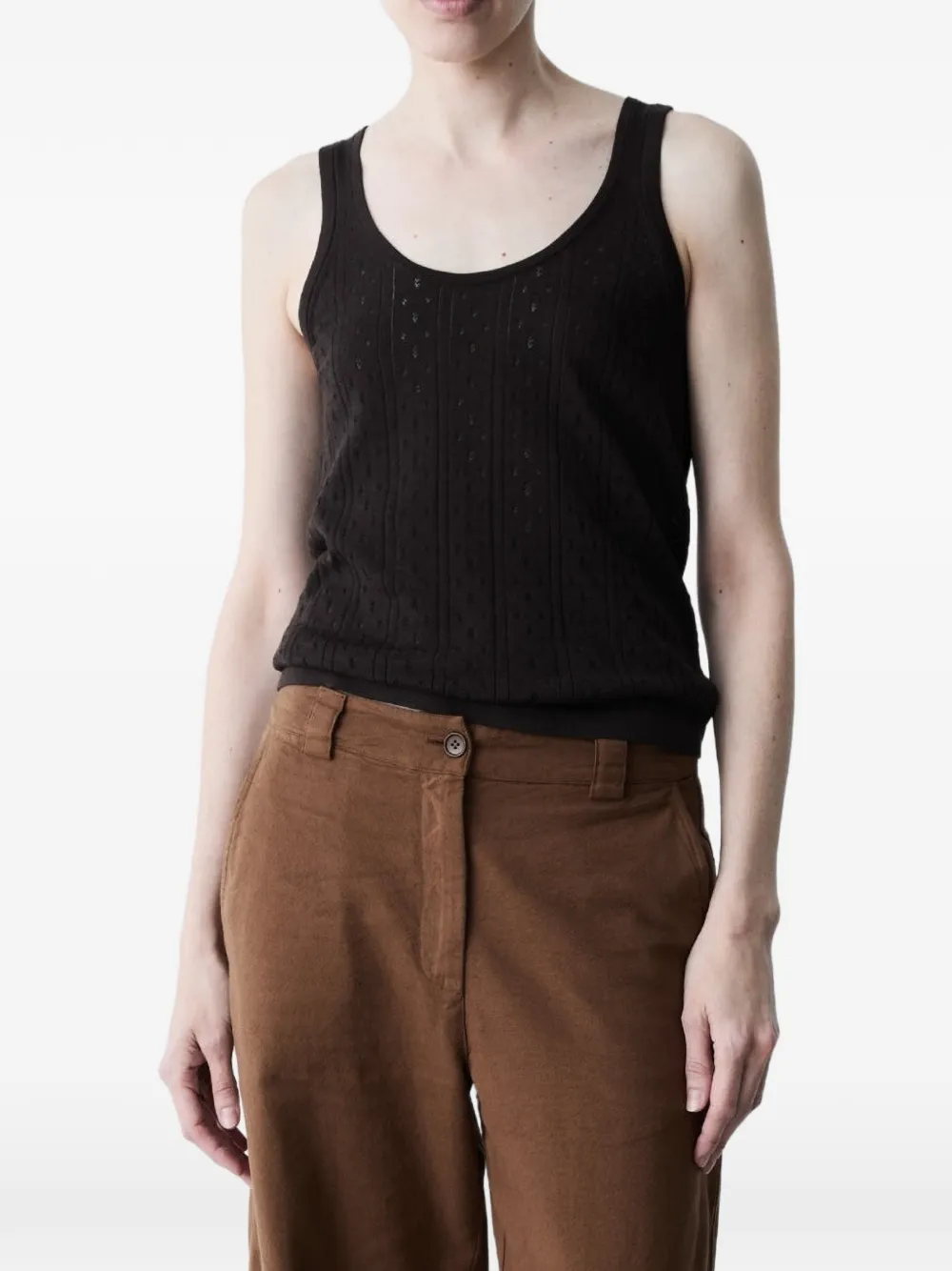 Lebor Gabala lacework-detail scoop-neck top - Marrone
