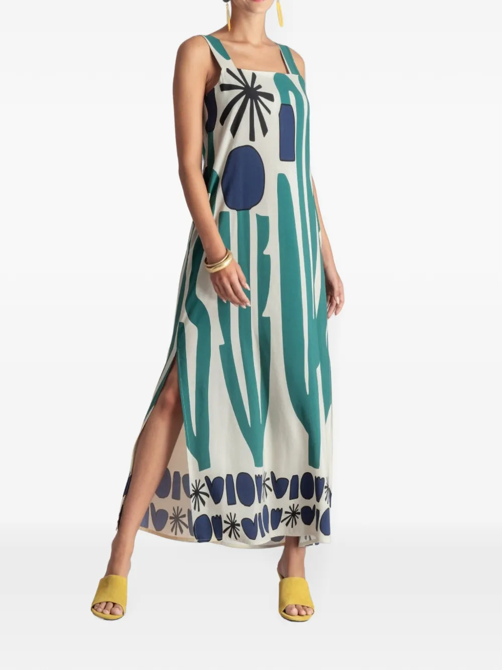 MOUTAKI graphic-print side-slit maxi dress - Neutrals