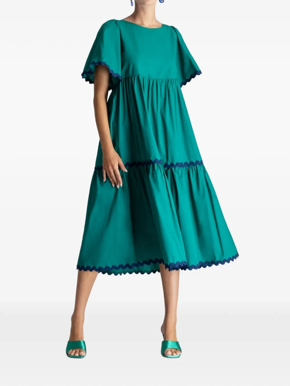 MOUTAKI scalloped-trim tiered midi dress - Verde