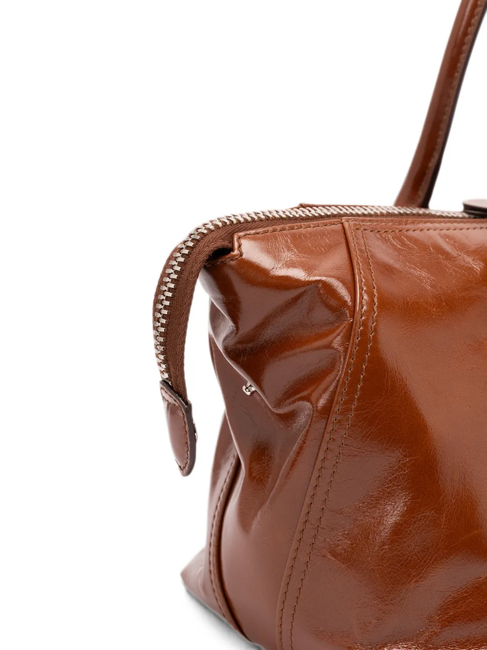 Miu Leren shopper met logo-reliëf Bruin