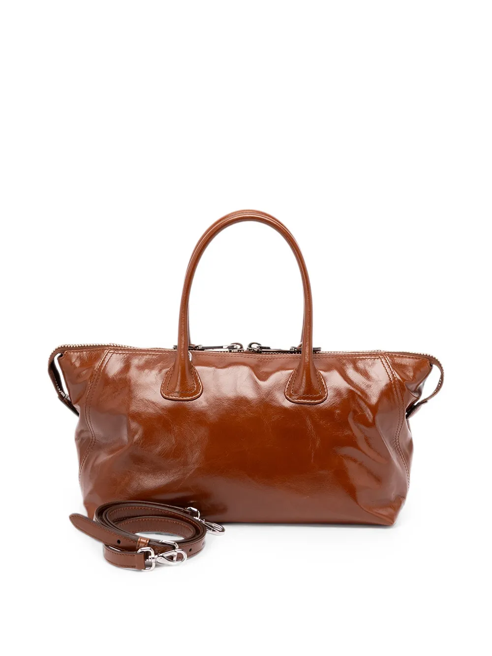 Miu Leren shopper met logo-reliëf Bruin