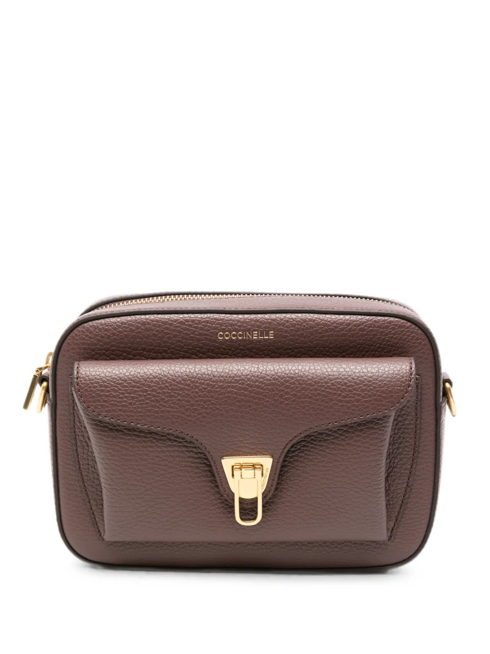 Coccinelle logo-detail leather shoulder bag - Braun