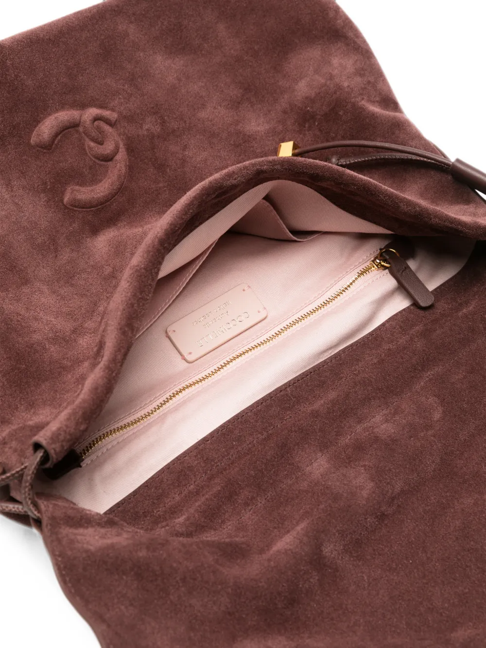 Coccinelle Medium Lidia suède schoudertas met logo-reliëf Bruin
